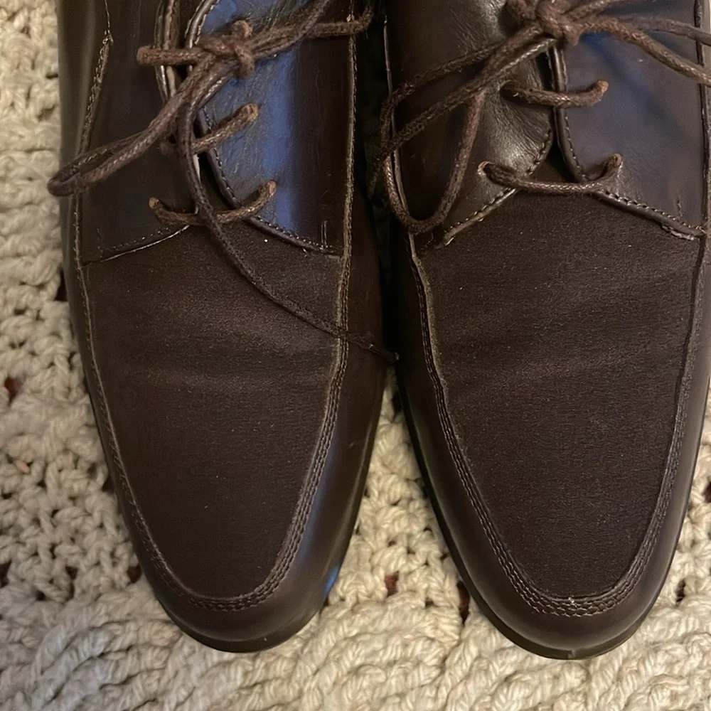 Amalfi Shoes Lace Up Brown‎ Suede & Leather Loafers women’s size 7 point toe